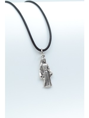 Alooya Minimal Meryem Ana Gümüş Kaplama Deri İp Kolye