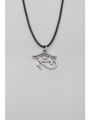Alooya Ra'nın Gözü - Horus'un Gözü Siyah Deri İp Kolye - Antik Gümüş Kaplama - Kadın Erkek - 60 cm
