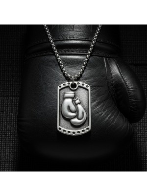 Alooya Boks Eldiveni Künye Gümüş Kaplama Örme Zincir Kolye