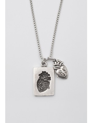 Alooya Anatomik Kalp Bulmaca Kolye - Örme İthal Zincirli Unisex Gümüş Kaplama - 60 cm