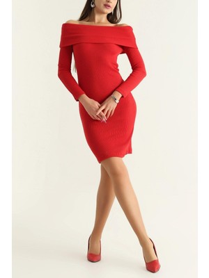 Mossta Madonna Yaka Fitilli Elbise Kırmızı