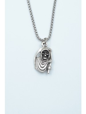 Alooya Tırpanlı Azrail Gümüş Kaplama Örme Zincir Kolye