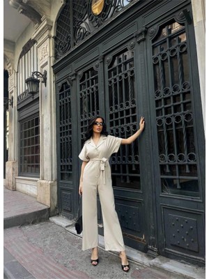 Pusula Sepeti Keten Tulum Bel Bağlama Detaylı - Krem