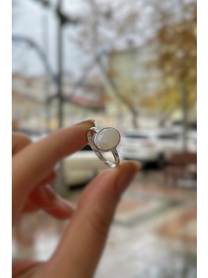 Erer Gümüş Gümüş 10X8 mm Sedef Taşlı Yüzük