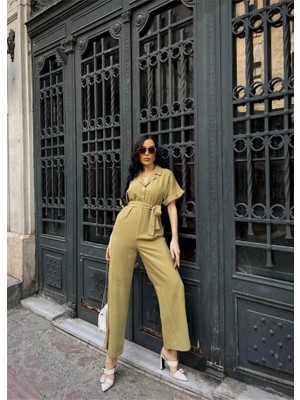 Pusula Sepeti Keten Tulum Bel Bağlama Detaylı - Yeşil