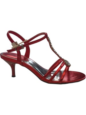 Oktay Kundura Kadın Taşlı Abiye Kırmızı orta boy 6cm Topuk FANT01 Ayakkabı
