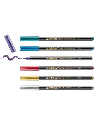 AyrStore 1340 Metalik Fırça Uçlu Keçeli Kalem, 6 Parlak Renkli Set, Esnek Fırça Ucu