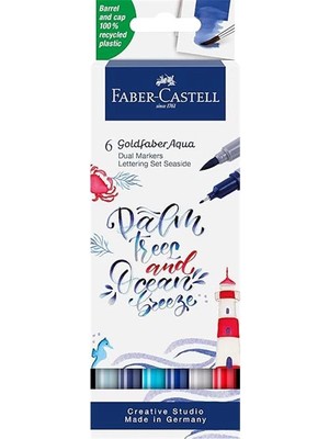 AyrStore Faber-Castell Goldfaber Aqua Çift Uç Markör Kaligrafi 6’lı Seaside, Fırça ve Fineliner, Solmaya