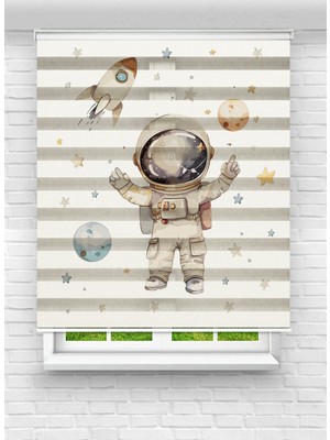MAS Erkek Çocuk Odası Uzay ve Astronot Desenli Dijital Baskılı Zebra - Stor Perde