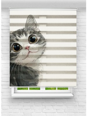 MAS Sevimli Kedi Desenli Dijital Baskılı Zebra Stor Perde
