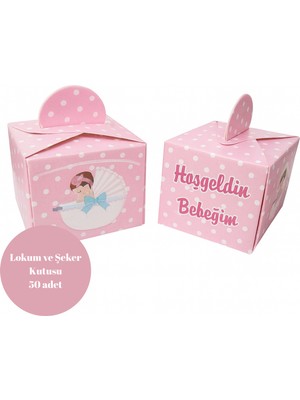 Deniz Parti Pembe Hoşgeldin Bebeğim Temalı Lokum ve Şeker Kutusu 50 Adet
