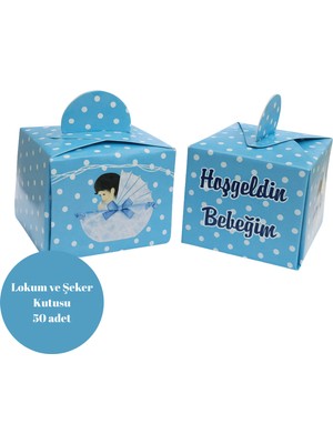 Deniz Parti Mavi Hoşgeldin Bebeğim Temalı Lokum ve Şeker Kutusu 50 Adet