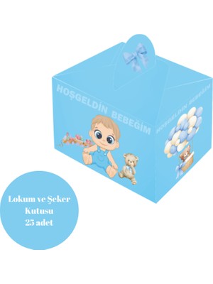 Deniz Parti Hoşgeldin Bebeğim Temalı Mavi Renkli Lokum ve Şeker Kutusu 25 Adet