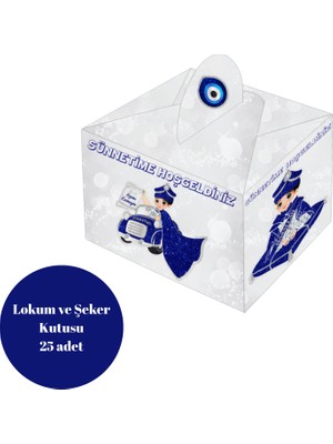 Deniz Parti Sünnetime Hoşgeldiniz Temalı Gümüş Renkli Lokum ve Şeker Kutusu 25 Adet
