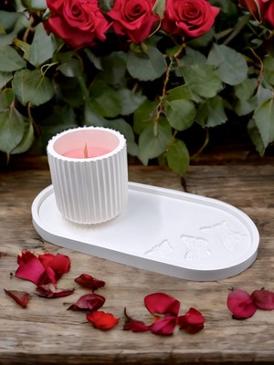 Dekoratif Sunumluk %100 Doğal Soya Mum Seti Özel Tasarım Kaplar ve Kabartmalı Sunumluk | Ev Dekorasyonu, Hediyelik ve Aromaterapi Için Zarif Seçenek