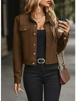 Aisha Elbise Kadın Uzun Kollu Önden Düğmeli Kısa Süet Ceket