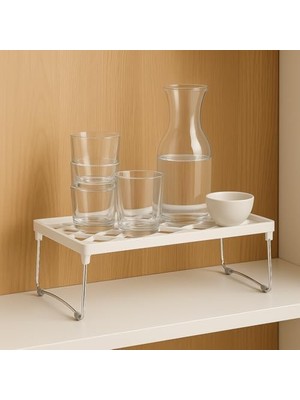 Storemax Mini Dikdörtgen Raf Düzenleyici – Pratik Mutfak & Dolap Organizeri, Katlanabilir Metal Ayaklı Dayanıklı Raf (30X15X14 Cm)