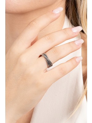 Söğütlü Silver 925 Ayar Gümüş Yüzük Oksitli Üçlü Sarmal Zincir Modeli Ayarlamalı Yüzük SGTL13121SIYAH