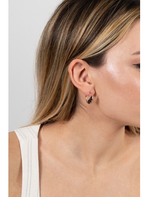 Söğütlü Silver 925 Ayar Gümüş Küpe Rose Onix Siyah Taşlı Yaprak Modeli Halka Küpe. SGTL13166SIYAH