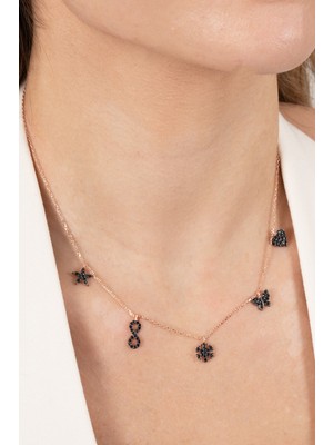 Söğütlü Silver 925 Ayar Gümüş Kolye Rose Onix Siyah Taşlı Şans Kolyesi SGTL13181SIYAH