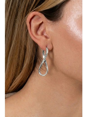 Söğütlü Silver 925 Ayar Gümüş Küpe Rodyumlu Desenli Sonsuzluk Kavisli Küpe SGTL13159RODAJ