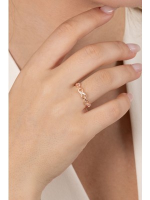 Söğütlü Silver 925 Ayar Gümüş Yüzük Rose Zirkon Taşlı Sonsuzluk Modeli Ayarlamalı Yüzük SGTL13131ROSE