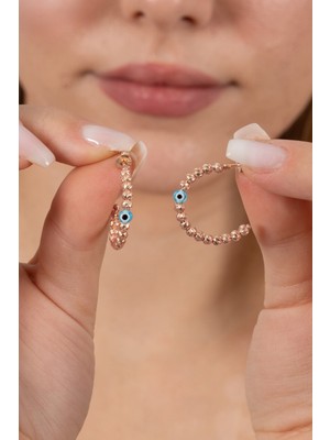 Söğütlü Silver 925 Ayar Gümüş Küpe Rose 22 mm Nazarlı Dorica Halka Küpe SGTL13161ROSE