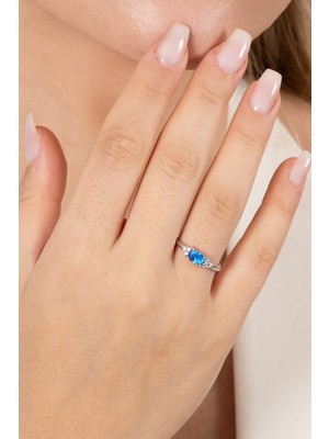 Söğütlü Silver 925 Ayar Gümüş Yüzük Rodyumlu Oval Kesim Mavi Taşlı Ayarlanabilir Prenses Yüzük SGTL13128MAVI