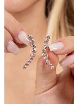 Söğütlü Silver 925 Ayar Gümüş Küpe Rose Zirkon Sıra Taşlı Özel Tasarım Küpe SGTL13168ROSE