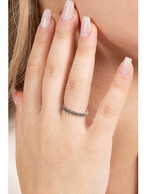 Söğütlü Silver 925 Ayar Gümüş Yüzük Oksitli Birleşik Yıldız Silsilesi Ayarlamalı Yüzük SGTL13123SIYAH