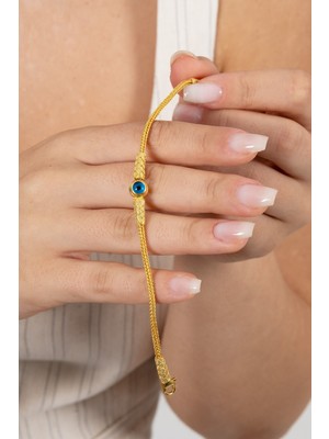 Söğütlü Silver 925 Ayar Gümüş Bileklik Altın Yaldızlı Nazar Boncuklu El Işi Kazaziye Bileklik SGTL13171GOLD