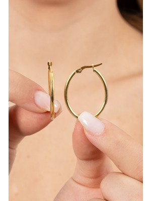 Söğütlü Silver 925 Ayar Gümüş Küpe Altın Yaldızlı Oval Şekilli Şarnel Halka Küpe SGTL13156GOLD