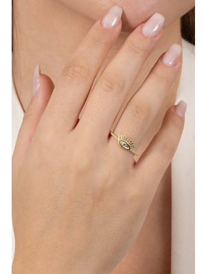 Söğütlü Silver 925 Ayar Gümüş Yüzük Altın Yaldızlı Zirkon Taşlı Kirpikli Göz Modeli Ayarlamalı Yüzük SGTL13129GOLD