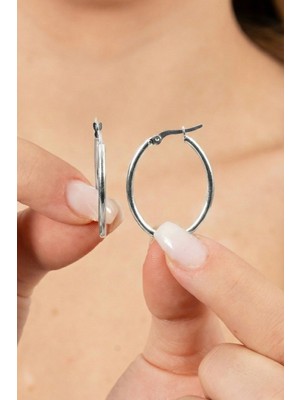 Söğütlü Silver 925 Ayar Gümüş Küpe Oval Şekilli Şarnel Halka Küpe SGTL13156RODAJ