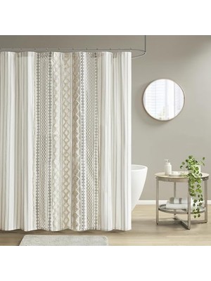 Storemax Imani Püsküllü ŞÖNIL%100 Pamuk Duş Perdeleri Makinede Yıkanabilir, Modern Ev Banyo Dekoru Küvet Gizlilik Ekranı, 182 cm x 183 Cm, Fildişi