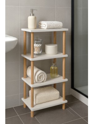 Peka Banyo Düzenleyici 4 Raflı Ahşap Çok Amaçlı Raf Mutfak Düzenleyici Dolap