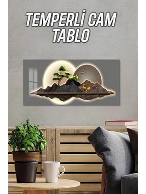 KutuTR 3D Görünümlü Temperli Cam Tablo – Dağ ve Geyik Manzarası Uv Baskı 60×30 Cm(Işıklı Değildir)- TVD046