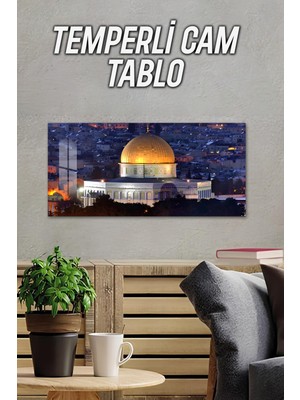 KutuTR 3D Görünümlü Temperli Cam Tablo–kudüs Mescid-I Aksa Manzaralı Duvar Süsü Uv Baskı 60X30 cm - TVD013