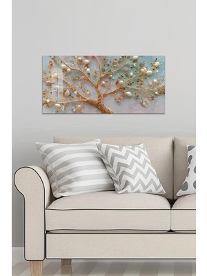 KutuTR 3D Görünümlü 2d Baskı Temperli Cam Tablo – Inci ve Kristal Detaylı Ağaç Uv Baskı 60X30 cm TVD098