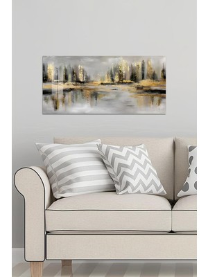 KutuTR 3D Görünümlü 2d Baskı Temperli Cam Tablo 60X30 cm Ebadında Uv Baskı – Altın Yansımalar TVD093