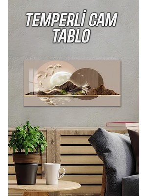 KutuTR 3D Görünümlü Temperli Cam Tablo – Ay ve Dağ Manzaralı Uv Baskı 60X30 cm - TVD019