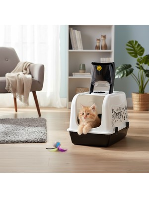 Yıldızhane Kırılmaz Kapaklı Büyük Kapalı Kedi Tuvaleti - Kürek Hediyeli