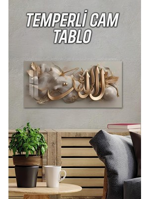 KutuTR 3D Görünümlü 2d Baskı Temperli Cam Tablo – Altın Hat Yazısı Desen Uv Baskı 60X30 Cm- TVD067