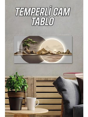 KutuTR 3D Görünümlü Temperli Cam Tablo – Dağ ve Gün Batımı Temalı Uv Baskı 60X30 cm - TVD017