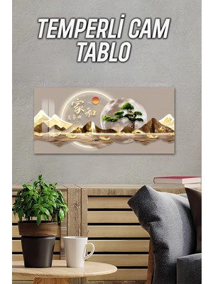 KutuTR 3D Görünümlü Temperli Cam Tablo – Dağ ve Güneş Temalı Uv Baskı 60X30 cm - TVD016