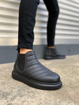 JY205 Boston Bağcıksız Ortopedik Taban Cilt Erkek Spor Bot Cst - Siyah