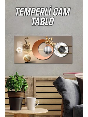 KutuTR 3D Görünümlü Temperli Cam Tablo – Modern Geometrik Abstrakt Tasarım Uv Baskı 60X30 cm - TVD015