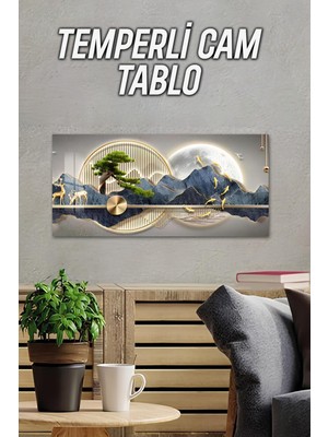 KutuTR 3D Görünümlü Temperli Cam Tablo – Dağ ve Ay Işığı Temalı Uv Baskı 60X30 cm - TVD021