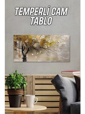 KutuTR 3D Görünümlü 2d Baskı Temperli Cam Tablo – Sonbahar Ağacı Deseni Uv Baskı 60X30 Cm- TVD080