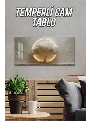 KutuTR 3D Görünümlü 2d Baskı Temperli Cam Tablo – Aydınlık Hale Ağaç Deseni – Uv Baskı 60X30 Cm- TVD082